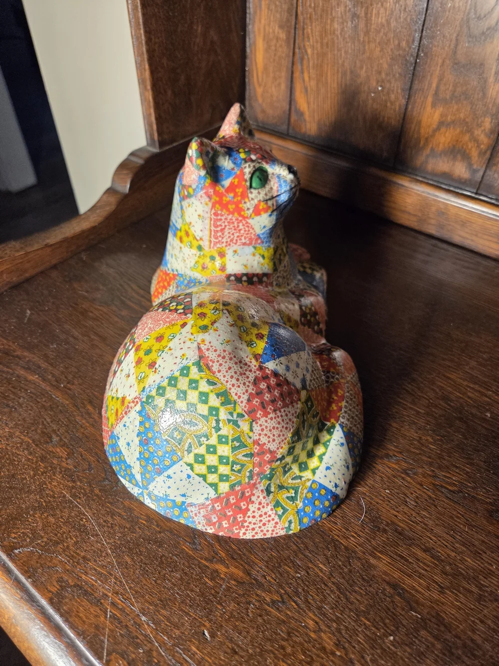 Vintage Multicolor Patchwork Cat Figurine